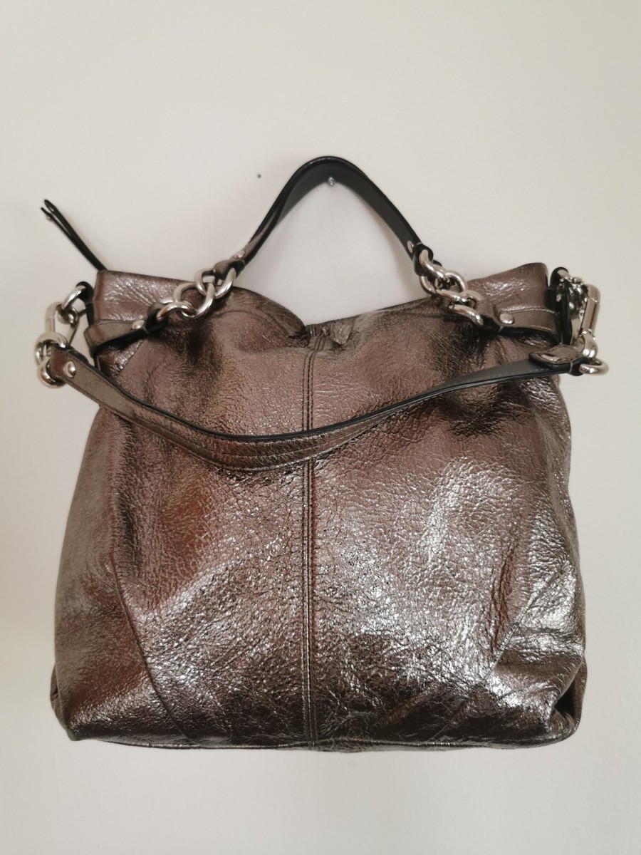 COACH Brooke Handbag Leather Pewter Silver Metallic Hobo Bag  display picture 3