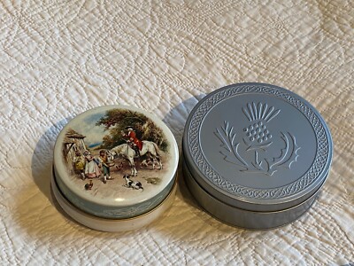 ZWEI SAMMLER AUFBEWAHRUNGS-/GESCHENKDOSEN - DISTEL & VINTAGE BEMALTE SZENE 5'' BREIT