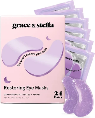 Grace & Stella Purple under Eye Gel Patches with Retinol 24 Pairs - Tested Under