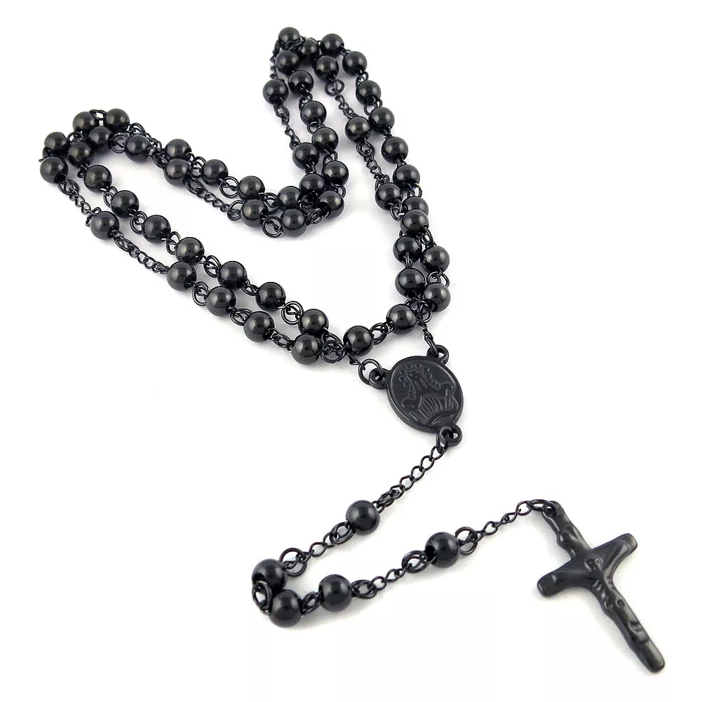 Rosary bead necklace stainless steel deals