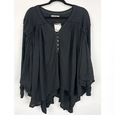NWT Free People Lyrical Tunic Top XS Black Blouse Asymmetrical Witchy Whimsigoth