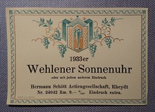 altes Weinetikett Musteretikett Etikett 1933er Wehlener Sonnenuhr Schött Rheydt