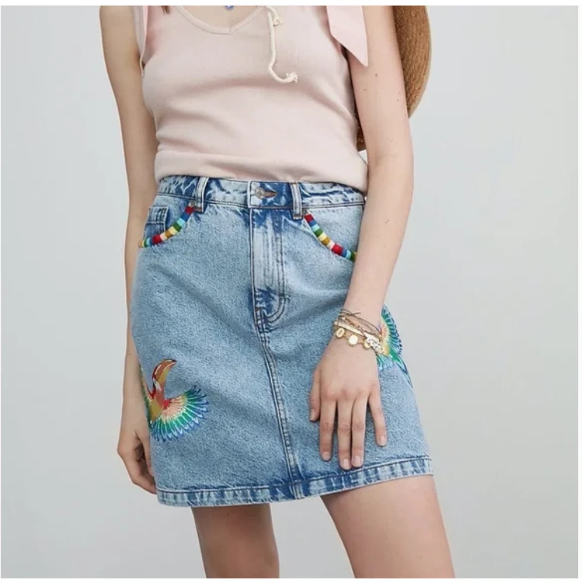 Embroidered denim store mini skirt