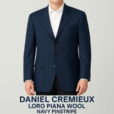 Daniel Cremieux Vintage Blazer Loro Piana Wool Navy Pinstripe Business 44R