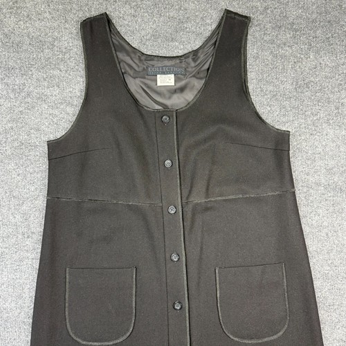 Herve Bernard Long Sleeveless Black Button Up Tunic Dress Virgin Wool Size 10 - Picture 6 of 14