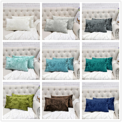Set of 2 Crushed Velvet Cushion Covers Luxury Plush Plain 14''X26'', 26''X26''