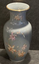 Vintage Grey Mist Enamel Orchid Painted Japanese Fine Porcelain Vase