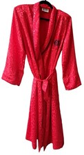 Bill Blass Womens Red Satin Jacquard Robe Belt Embroidered Logo Pocket