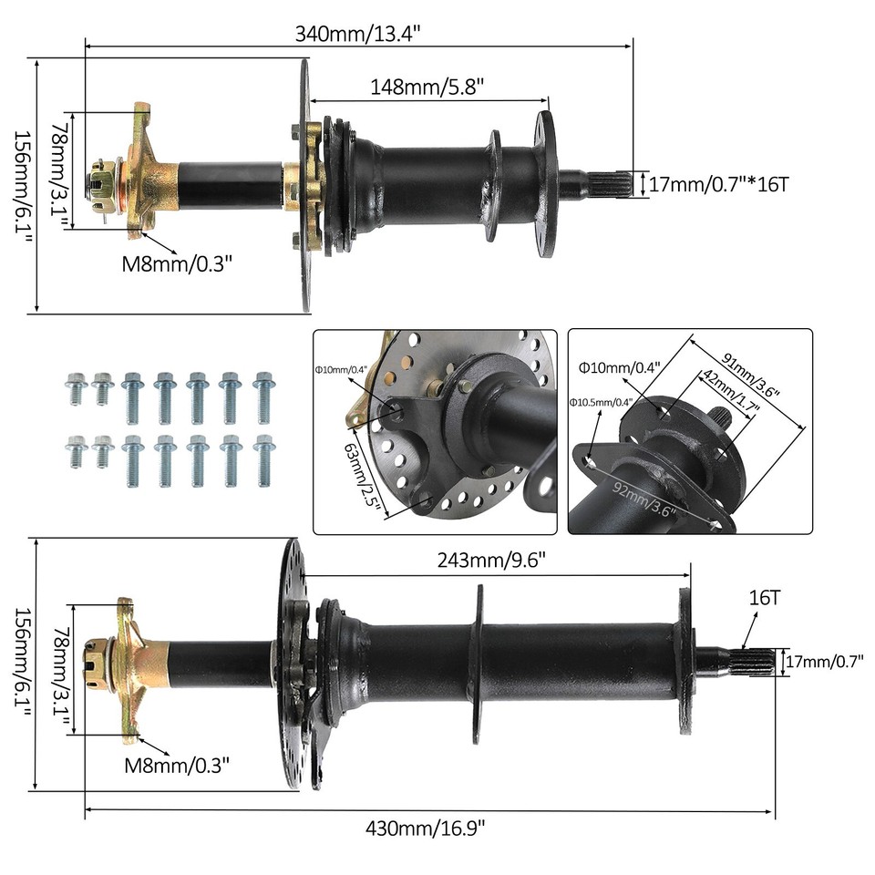 30'' 4 Wheeler Rear Wheel Snowmobile Track 48V 1000W Differential Motor ...