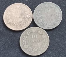 REGNO ITALIA VITTORIO EMANUELE II° LOTTO 3 TRE MONETE 10 CENTESIMI 1866  .OM+H+N