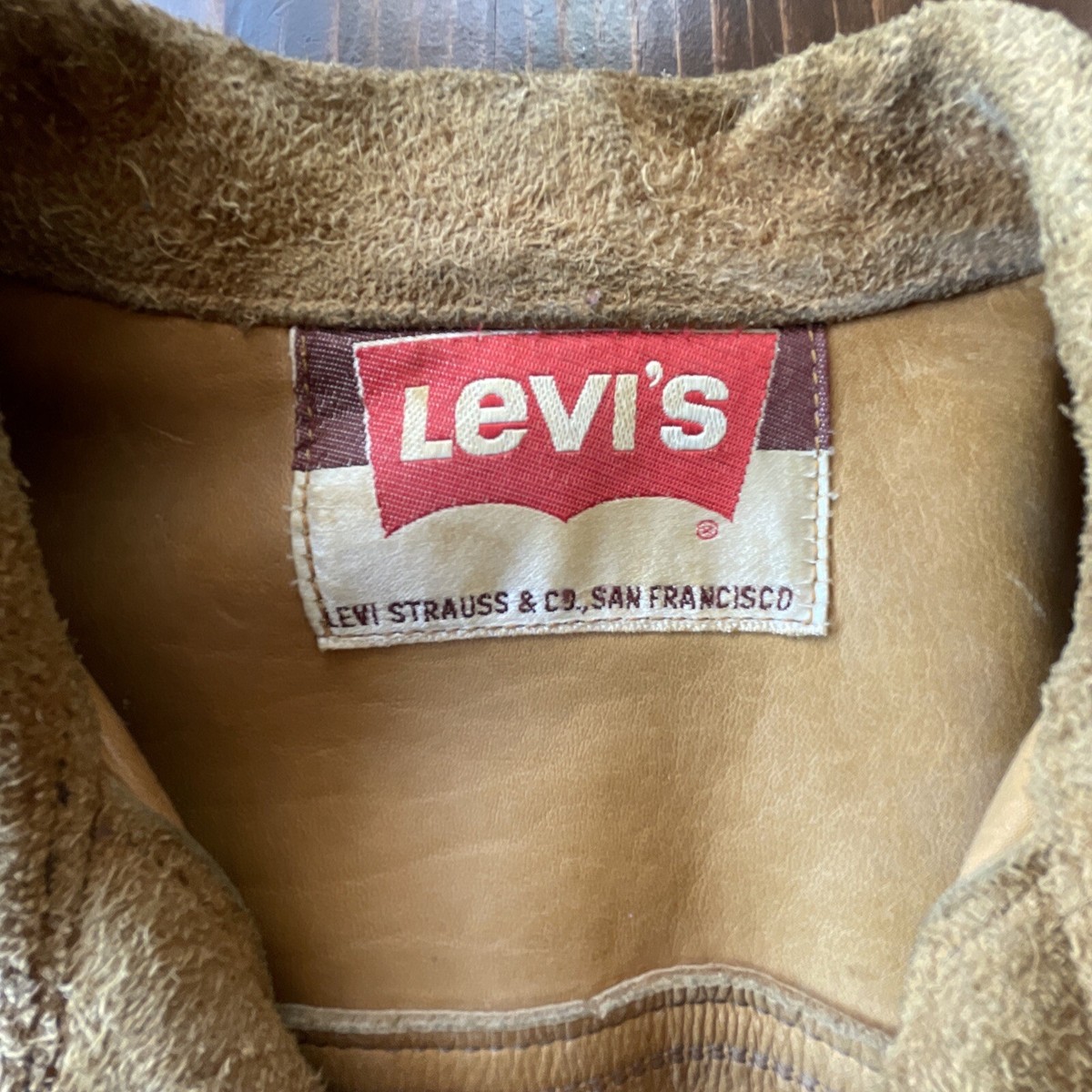 Vintage Levi's Big E Split Cowhide Suede Leather Trucker Jacket 60s Brown  Sz S/M