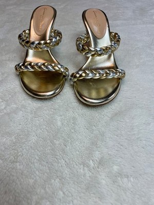 Gianvito Rossi Marley Braided Metallic Leather Sandals Size 36 Gold Silver Heels