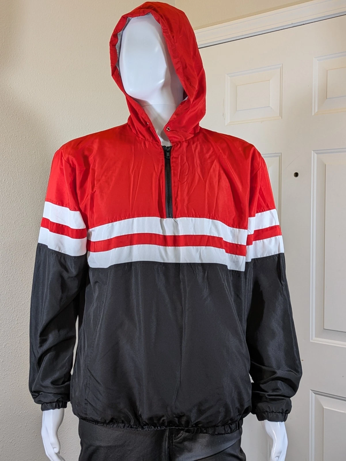 Carbon Men's Colorblock Windbreaker Anorak - Red/White/Black - Size Medium