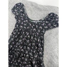Wild Fable Mini Dress Women XS Black Floral Puff Sleeve Button Front Tiered