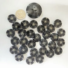 Vintage Set 30 Black Gray Horn 4 Hole Button Coat Sewing Craft Projects Quality