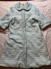 Vintage Sears At Home Wear Quilted Floral Snap Front Aqua Robe Housecoat Size 10