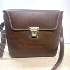 Vintage Diamond SLR-1700 Brown Leather Camera Case Hard Bag Made In USA