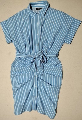 VICI Collared Mini Dress Size Medium Ruched Short Sleeve Blue Striped 