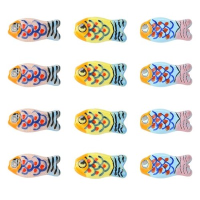 12pcs Handmade Porcelain Fish Beads Famille Rose Porcelain Ceramic Beads for DIY