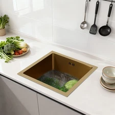 Gold Undermount Workstation Kitchen Sink Stainless Steel Single Bowl 38*38*22cm