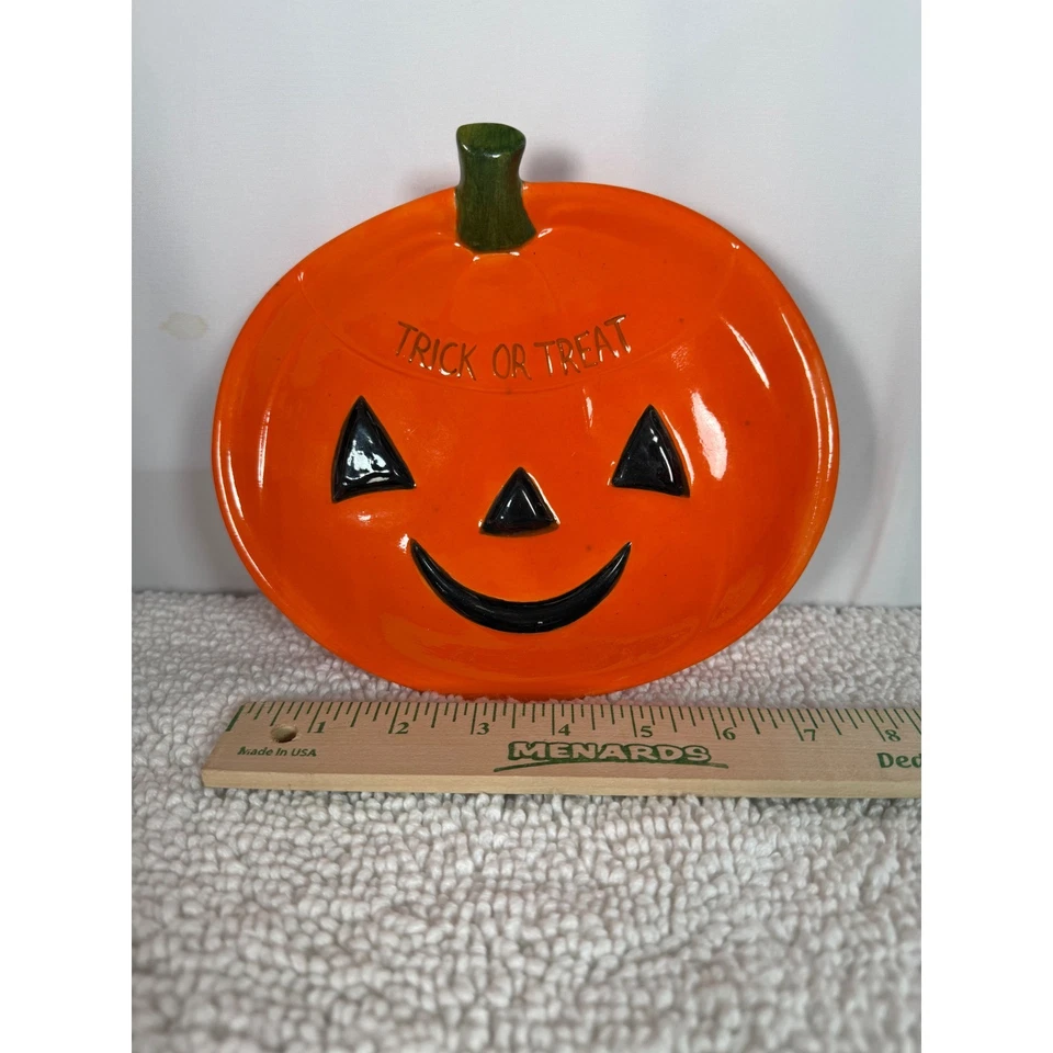 Plato de calabaza de cerámica de colección cuenco de dulces truco o trato decoración de Halloween Foto 3 de 4