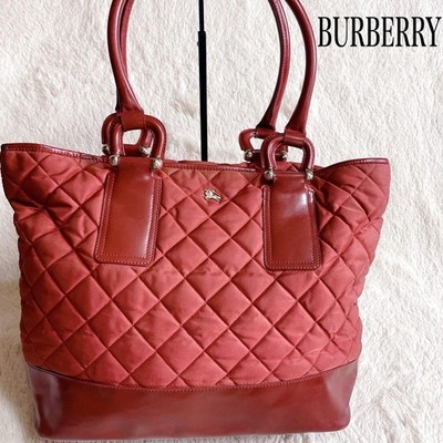Burberry Tote Bag Red Established Quilted Leather Women's Used