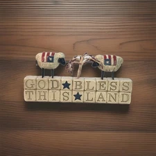 Blossom Bucket Suzi Skoglund "God Bless This Land" Sheep Figurine With Flag