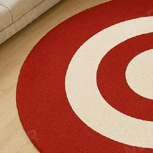 Modern Round Hand Tufted Wool Rug With Red & White Concentric Circle Design Bold - Image 4 of 4