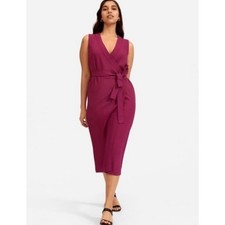 Everlane NWT Japanese GoWeave Sleeveless Wrap Midi Dress 16 Plum Purple Magenta