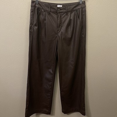 Time & Tru Wide Leg Faux Leather Pants Brown Lined Baddie Women s Sz 12 - 34x29