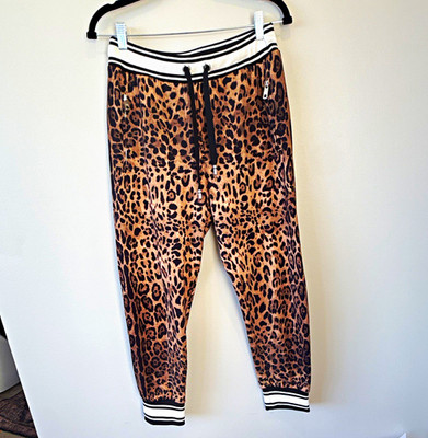 Dolce & Gabbana Leopard Knit Jogger Pants Women s IT 42 Pockets Italy