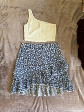 Shein 2 Piece Floral Set Size 10-11Y Teen Girls One Shoulder Top Ruffle Skirt