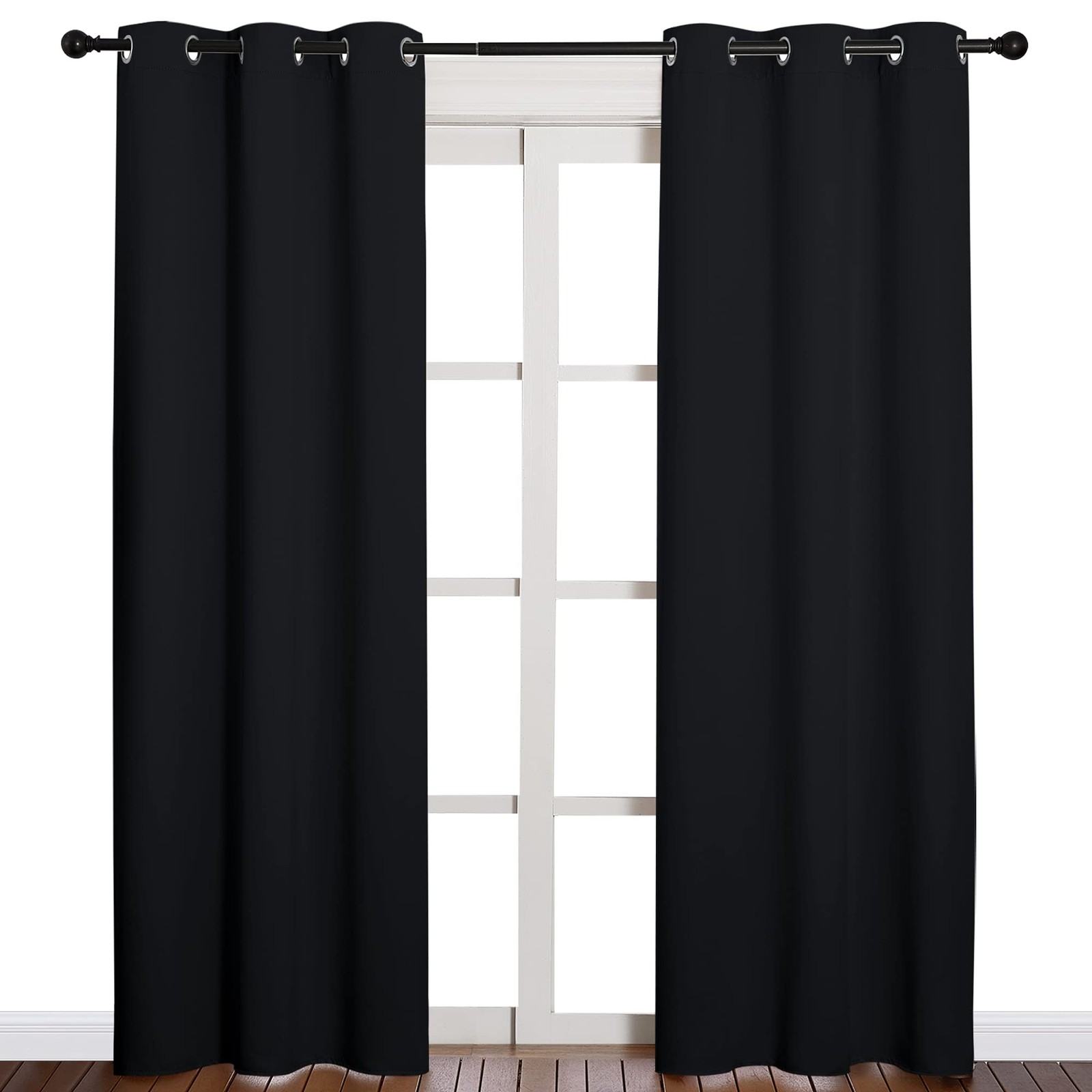 Thermal Insulated Black Blackout Curtains/Drapes 84 inches Length 2 Panels Se...