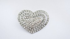 Small/medium silver heart crystal hair pin clip barrette for fine thin hair