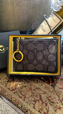 Authentic COACH 1941 leather/signature jacquard zip top card case/Keychain/ID