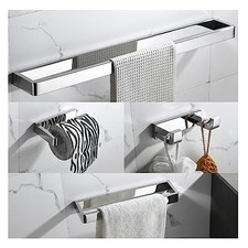 4-Piece Bathroom Hardware Accessories Set Polished Towel Bar Set Square Chrome