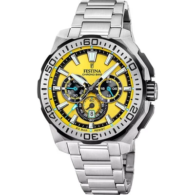 Montre Festina Chrono Bike F207244 pour homme, acier argenté et jaune, 45,5 mm - Photo 1/4