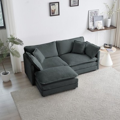 Chenille Two-Seater Sofa with 1 Footrest, 2 Seater L-Shaped Sectional with Ott