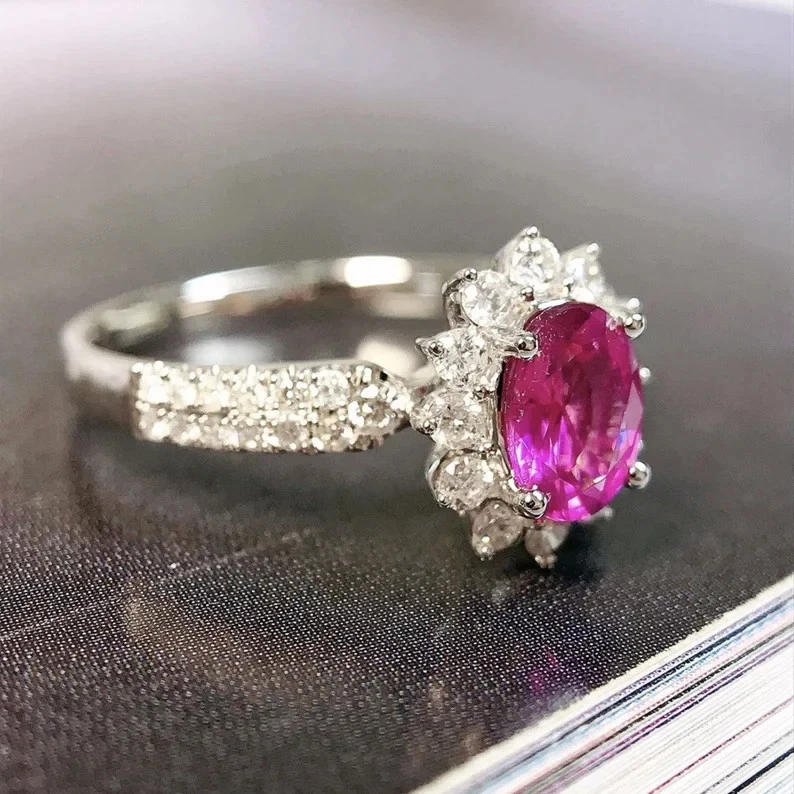2.70 Ct Oval Natural Ruby & Diamond Wedding Ring 14K White Gold Size 6.5 - Image 3 of 4