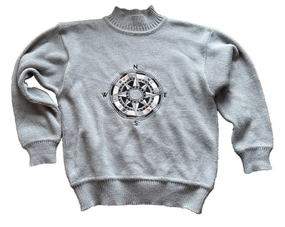 Vintage Esprit Sport Wool Blend Sweater Embroidered Nautical Compass Gray SML