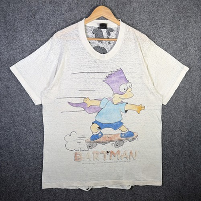 #ad Vintage The Simpsons Shirt Mens XL White 90s Bart Simpson Bartman Faded Skate $44.95