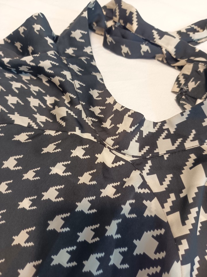 h&m dress houndstooth pattern monochrome black white summer women | eBay UK