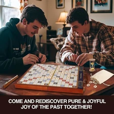 Luxury Crossword Word Game Portable w Magnetic Rotating Wooden Board Carry Case