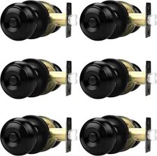 6 Pack Adjustable Black Stainless Steel Door Knobs, Keyless Privacy Solution