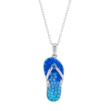 Finecraft Blue Ombre Crystal Flip-Flop Pendant Necklace in Sterling Silver, 18"