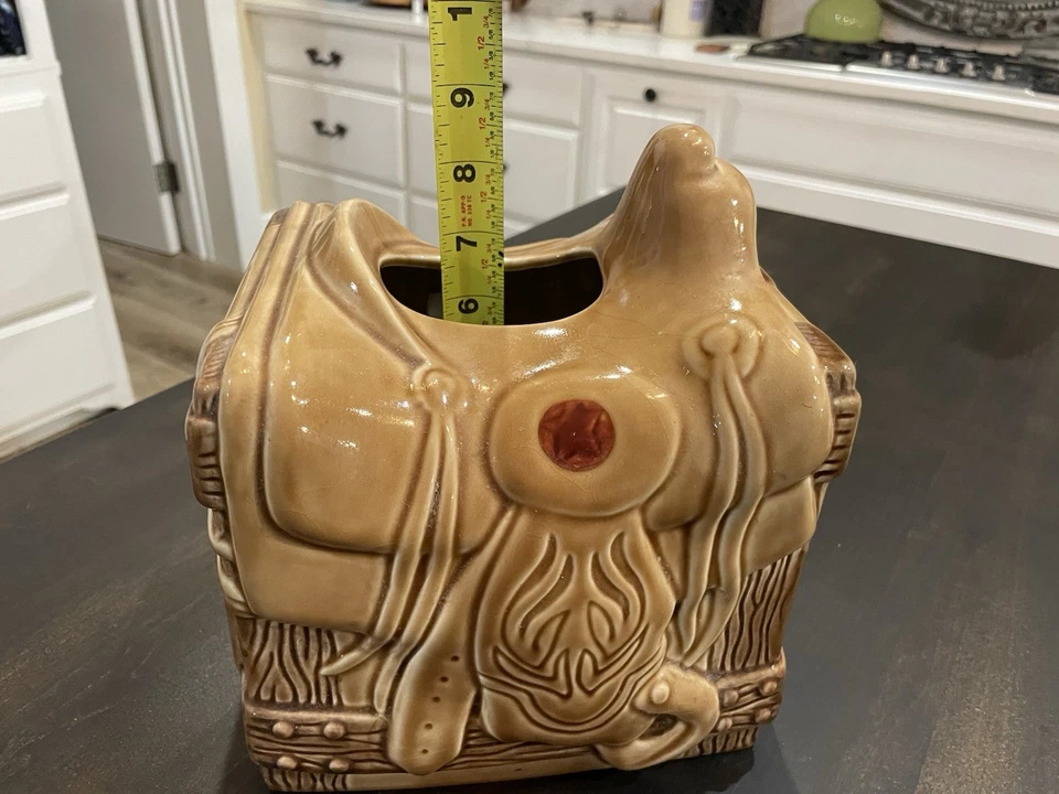 Caja de pañuelos grande cubierta cerámica/porcelana Western Cowboy Horse Country Saddle 100 Foto 4 de 4