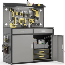 Heavy Duty Workbench with Drawers and Lockable Storage Cabinet- Capacity Work