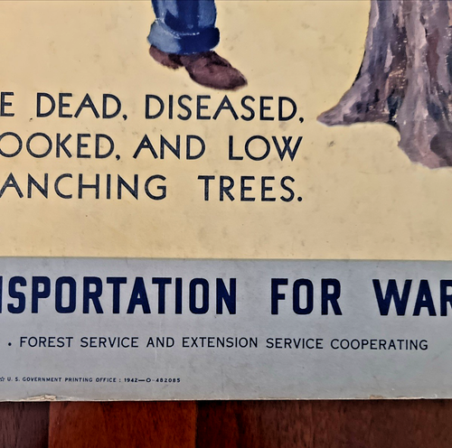 VINTAGE ORIGINAL 1942 WWII CUT WOOD FOR FUEL POSTER / CARDBOARD 0-482085 - Picture 10 of 13