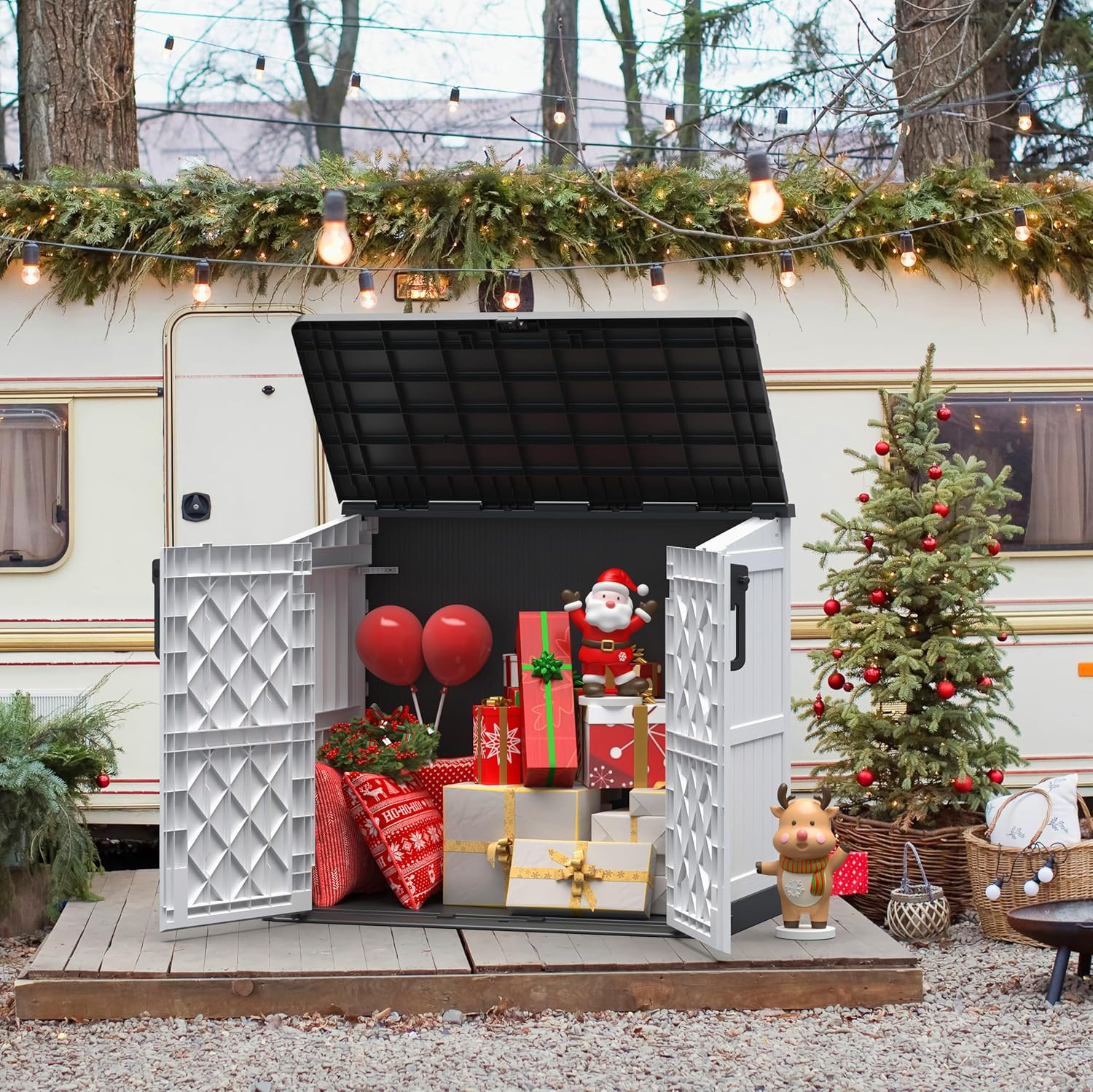 Outdoor Storage Shed 36 Cu. Ft. Resin Garden Horizontal Storage Large Capacity W