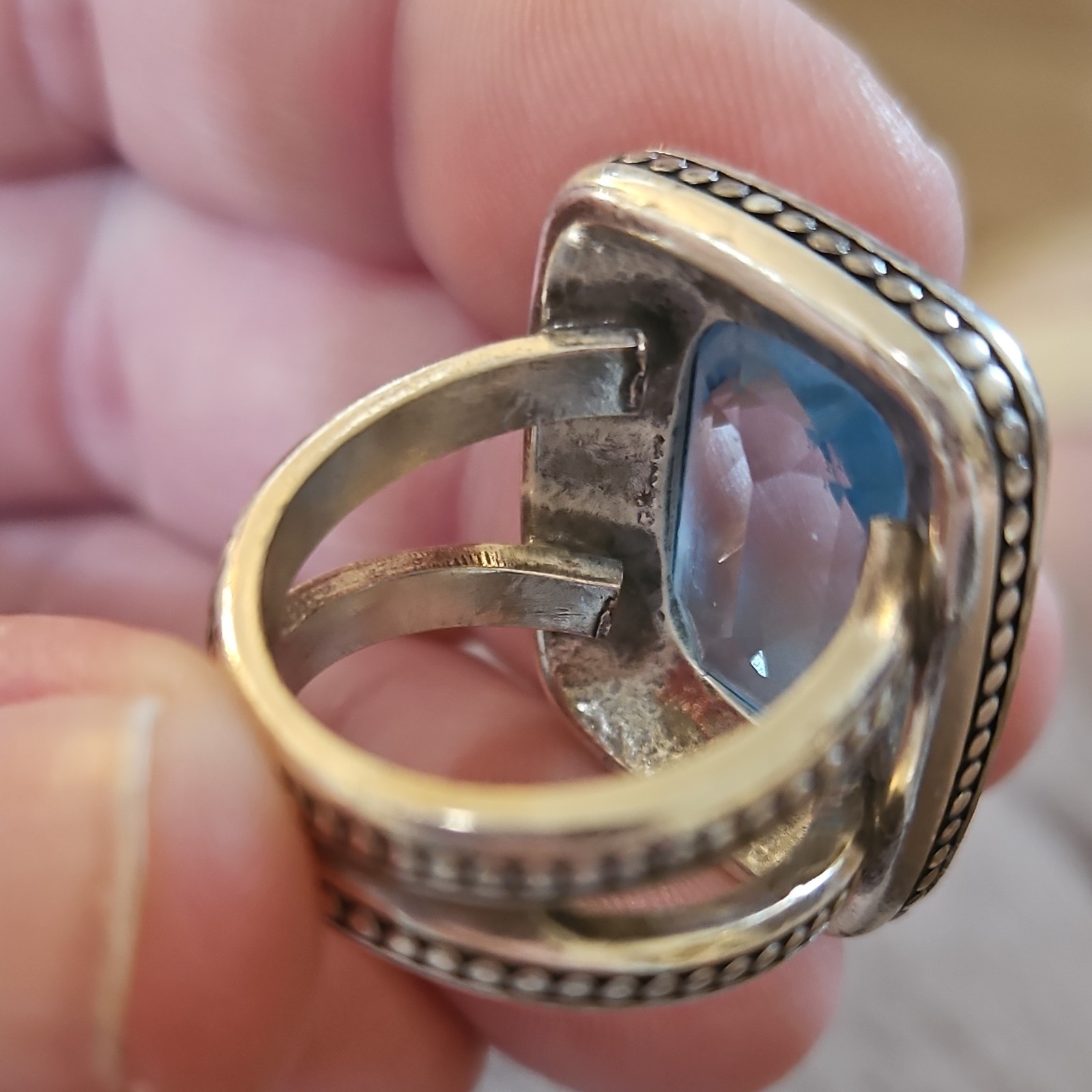 Brighton Ring Rectangular Blue Silver plated size… - image 6